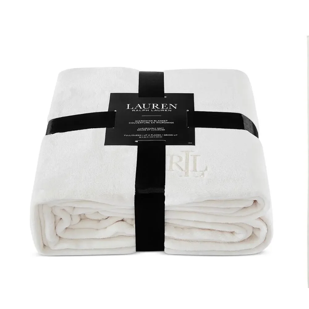 Lauren Ralph Lauren Micromink Blanket Full Queen Cream Ultra Soft Plush NEW